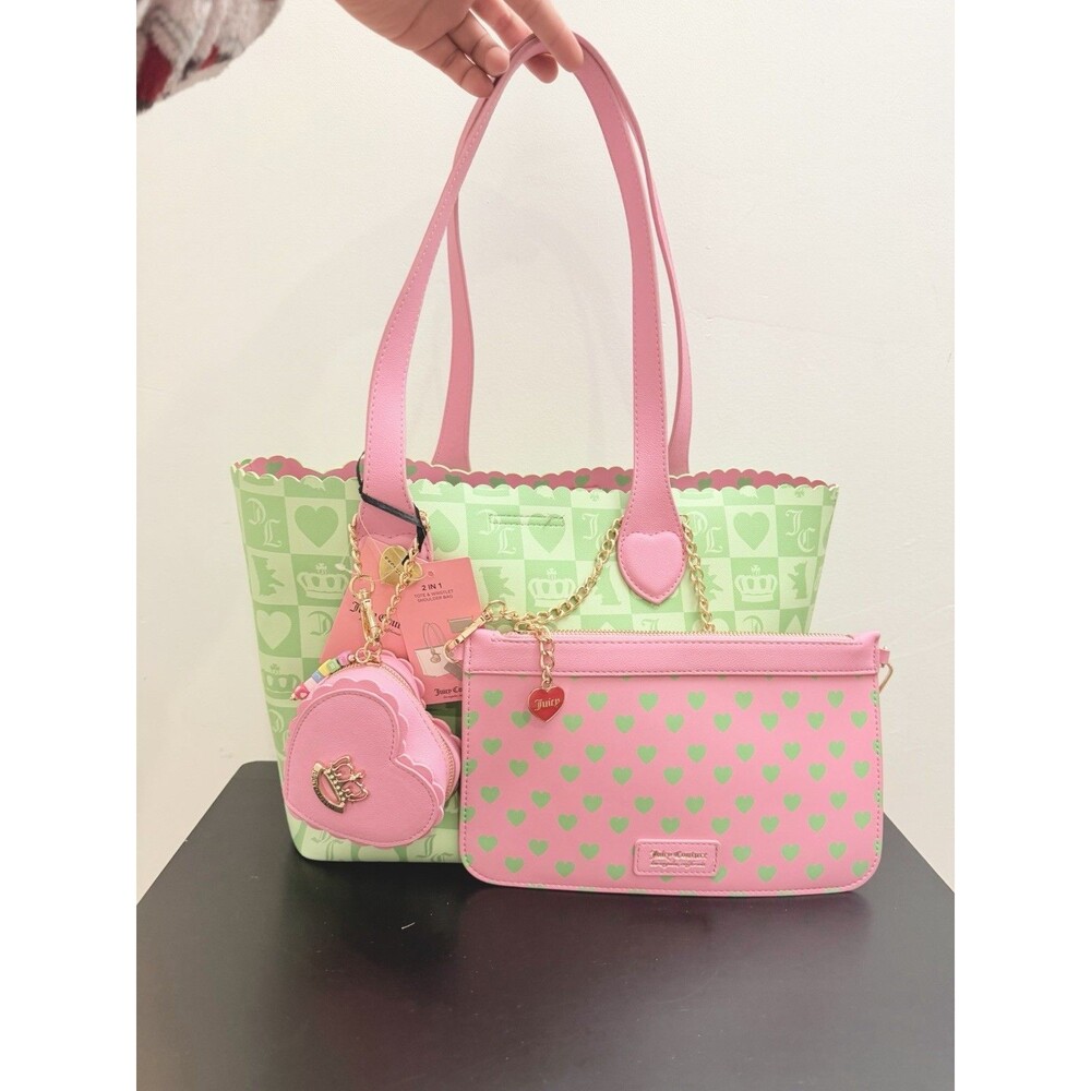Juicy Couture Sweet Break Time 2-in-1 Tote Retro Green and Pink - Picture 9 of 11